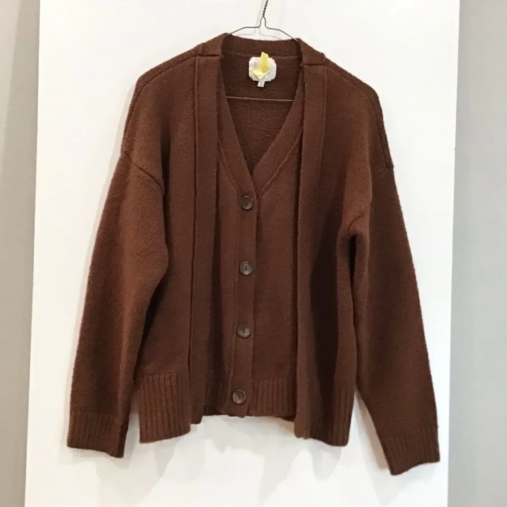 J.O.A. Sweater Cardigan, Brown, Size M